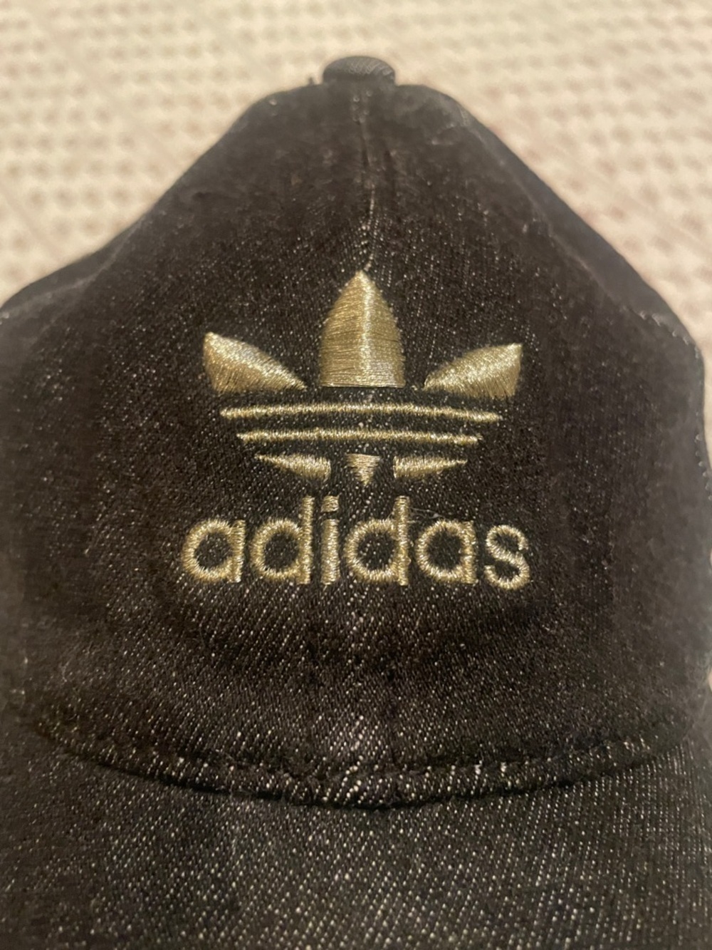 Adidas Trefoil Hat Black Denim Gold Logo Baseball Cap Adjustable Streetwear - Picture 2 of 9